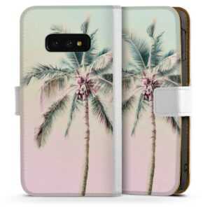 Galaxy S10e Handy Klapphülle Handyhülle aus Kunst Leder weiß Flip Case Palm Tree Pastel Tropical Sideflip mit Lasche