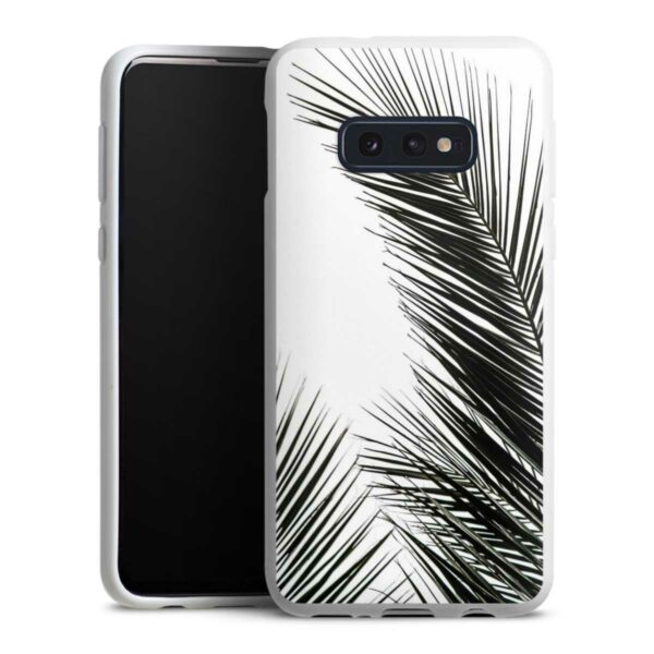 Galaxy S10e Handy Silikon Hülle Case weiß Handyhülle Jungle Palm Tree Leaves Silikon Case