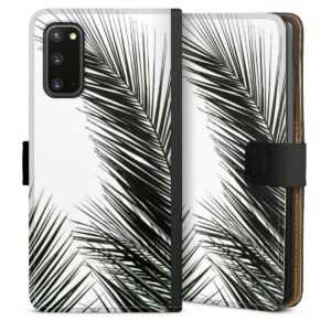 Galaxy S20 Handy Klapphülle Handyhülle aus Kunst Leder schwarz Flip Case Jungle Palm Tree Leaves Sideflip mit Lasche