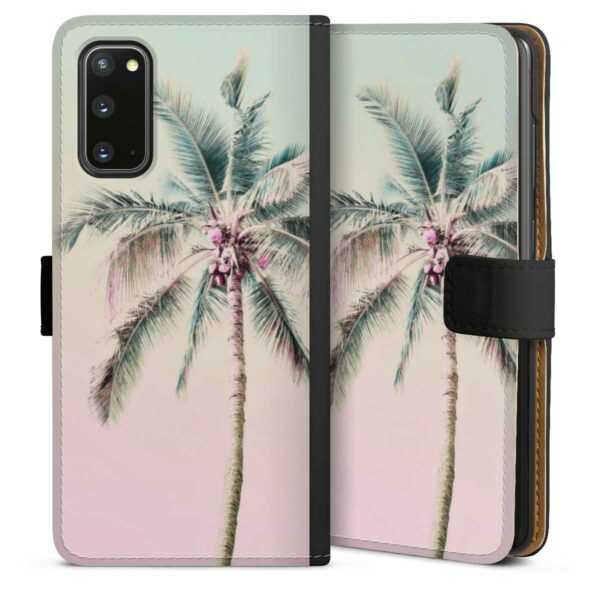 Galaxy S20 Handy Klapphülle Handyhülle aus Kunst Leder schwarz Flip Case Palm Tree Pastel Tropical Sideflip mit Lasche