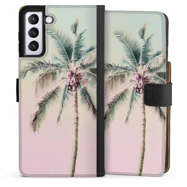 Galaxy S21 Plus 5G Handy Klapphülle Handyhülle aus Kunst Leder schwarz Flip Case Palm Tree Pastel Tropical Sideflip mit Lasche