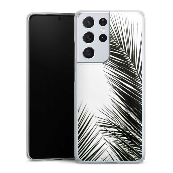 Galaxy S21 Ultra 5G Handy Hard Case Schutzhülle transparent Smartphone Backcover Jungle Palm Tree Leaves Hard Case
