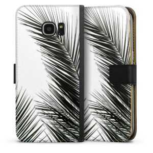 Galaxy S7 Edge Handy Klapphülle Handyhülle aus Kunst Leder schwarz Flip Case Jungle Palm Tree Leaves Sideflip mit Lasche