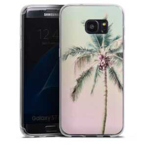 Galaxy S7 Edge Handy Silikon Hülle Case transparent Handyhülle Palm Tree Pastel Tropical Silikon Case