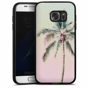 Galaxy S7 Handy Silikon Hülle Case schwarz Handyhülle Palm Tree Pastel Tropical