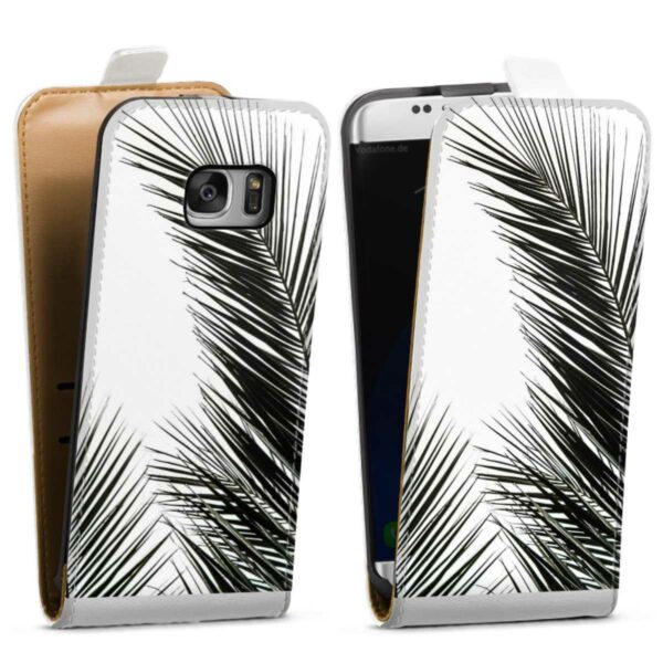 Galaxy S7 Handy Tasche Flip Case Hülle Weiß Jungle Palm Tree Leaves Downflip mit Lasche