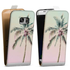 Galaxy S7 Handy Tasche Flip Case Hülle Weiß Palm Tree Pastel Tropical Downflip mit Lasche