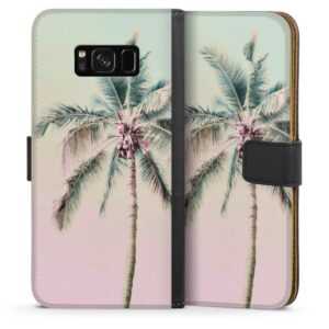 Galaxy S8 Handy Klapphülle Handyhülle aus Kunst Leder schwarz Flip Case Palm Tree Pastel Tropical Sideflip mit Lasche