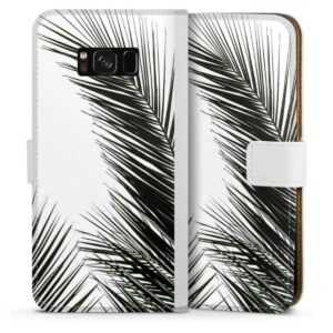 Galaxy S8 Plus Handy Klapphülle Handyhülle aus Kunst Leder weiß Flip Case Leaves Palm Tree Jungle Sideflip mit Lasche