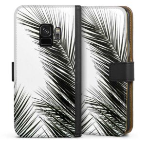 Galaxy S9 Handy Klapphülle Handyhülle aus Kunst Leder schwarz Flip Case Jungle Palm Tree Leaves Sideflip mit Lasche