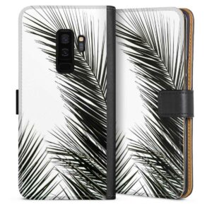 Galaxy S9 Plus Handy Klapphülle Handyhülle aus Kunst Leder schwarz Flip Case Jungle Palm Tree Leaves Sideflip mit Lasche