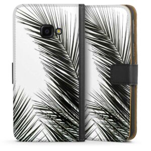 Galaxy Xcover 4s Handy Klapphülle Handyhülle aus Kunst Leder schwarz Flip Case Jungle Palm Tree Leaves Sideflip mit Lasche