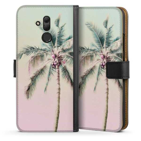 Huawei Mate 20 Lite Handy Klapphülle Handyhülle aus Kunst Leder schwarz Flip Case Palm Tree Pastel Tropical Sideflip mit Lasche