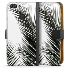 Huawei P Smart (2018) Handy Klapphülle Handyhülle aus Kunst Leder schwarz Flip Case Jungle Palm Tree Leaves Sideflip mit Lasche