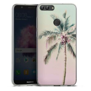 Huawei P Smart (2018) Handy Silikon Hülle Case transparent Handyhülle Palm Tree Pastel Tropical Silikon Case