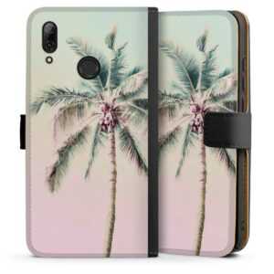Huawei P Smart (2019) Handy Klapphülle Handyhülle aus Kunst Leder schwarz Flip Case Palm Tree Pastel Tropical Sideflip mit Lasche