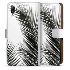 Huawei P Smart (2019) Handy Klapphülle Handyhülle aus Kunst Leder weiß Flip Case Jungle Palm Tree Leaves Sideflip mit Lasche