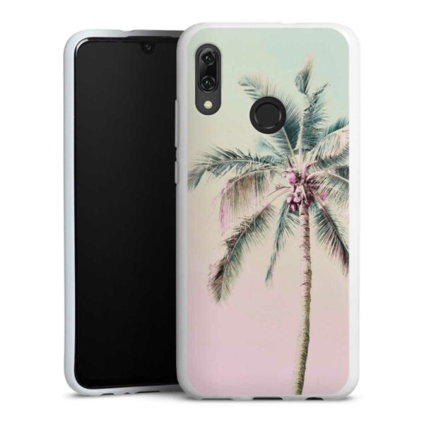 Huawei P Smart (2019) Handy Silikon Hülle Case weiß Handyhülle Palm Tree Pastel Tropical Silikon Case