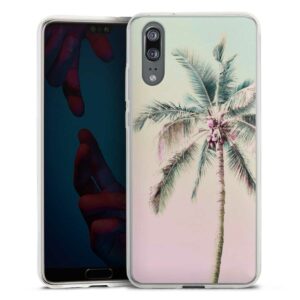 Huawei P20 Handy Silikon Hülle Case transparent Handyhülle Palm Tree Pastel Tropical Silikon Case