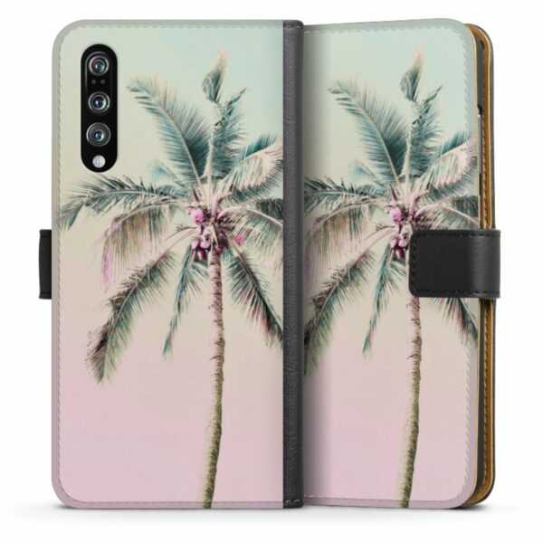 Huawei P20 Pro Handy Klapphülle Handyhülle aus Kunst Leder schwarz Flip Case Palm Tree Pastel Tropical Sideflip mit Lasche