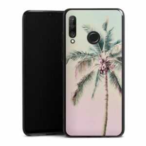 Huawei P30 Lite Handy Hard Case Schutzhülle schwarz Smartphone Backcover Palm Tree Pastel Tropical Hard Case