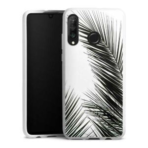 Huawei P30 Lite Handy Silikon Hülle Case weiß Handyhülle Jungle Palm Tree Leaves Silikon Case