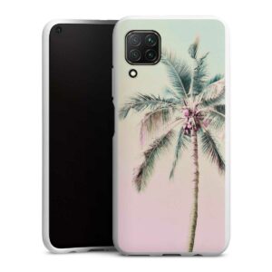 Huawei P40 Lite Handy Silikon Hülle Case weiß Handyhülle Palm Tree Pastel Tropical Silikon Case