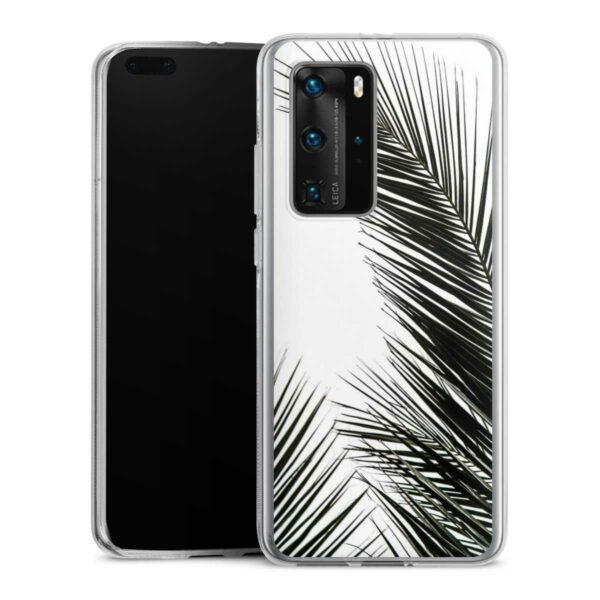 Huawei P40 Pro Handy Silikon Hülle Case transparent Handyhülle Leaves Palm Tree Jungle Silikon Case