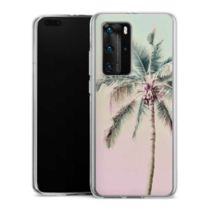 Huawei P40 Pro Handy Silikon Hülle Case transparent Handyhülle Palm Tree Pastel Tropical Silikon Case