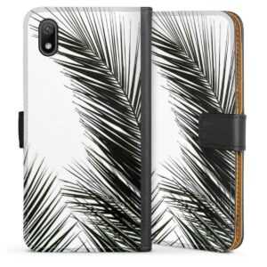Huawei Y5 (2019) Handy Klapphülle Handyhülle aus Kunst Leder schwarz Flip Case Jungle Palm Tree Leaves Sideflip mit Lasche