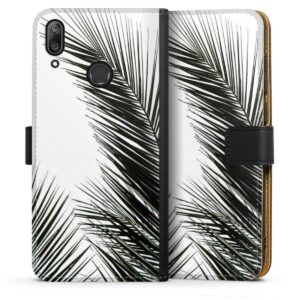 Huawei Y7 (2019) Handy Klapphülle Handyhülle aus Kunst Leder schwarz Flip Case Jungle Palm Tree Leaves Sideflip mit Lasche