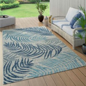 In- & Outdoor Teppich Flachgewebe Modern Jungle Palmen Design In Pastell Blau 240x340 cm - Paco Home