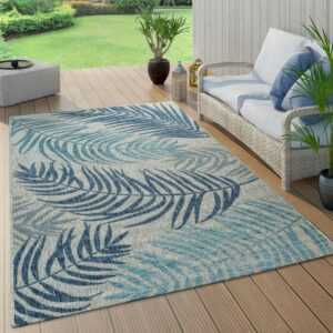 In- & Outdoor Teppich Flachgewebe Modern Jungle Palmen Design In Pastell Blau 60x100 cm - Paco Home