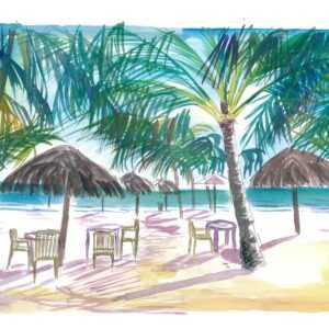 Karibik Strand Bar Restaurant Unter Palmen - Limited Edition Fine Art Print Originalgemälde Verfügbar
