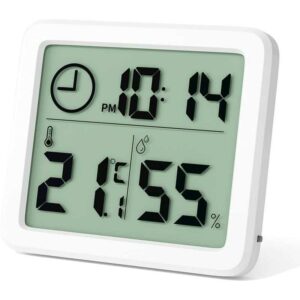 Mini-Digital-Innenthermometer, professionelles tragbares Hygrometer mit großem Bildschirm und Uhr, genaues weißes Thermometer, Babyzimmer, Gewächshaus