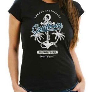 Neverless Print-Shirt "Damen T-Shirt Anker Palmen Anchor Palms Slim Fit Baumwolle Neverless®" mit Print