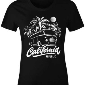 Neverless Print-Shirt "Damen T-Shirt California Surf Retro Bus Abenteuer Urlaub Palmen Slim Fit Slim Fit Neverless®" mit Print