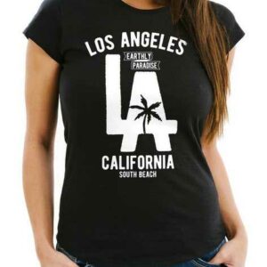 Neverless Print-Shirt "Damen T-Shirt Los Angeles California LA Palme Slim Fit Neverless®" mit Print