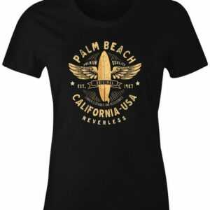 Neverless Print-Shirt "Damen T-Shirt Surfing Motiv Vintage Effekt Palm Beach California USA Schriftzug Fashion Streetstyle Slim Fit Neverless®" mit Print