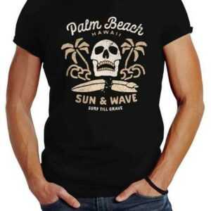 Neverless Print-Shirt "Herren T-Shirt Surf-Motiv Totenkopf Palm Beach Neverless®" mit Print