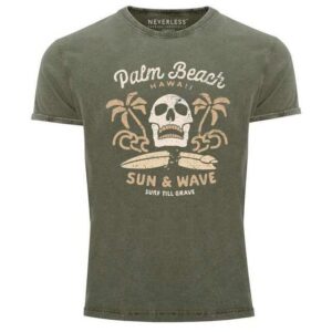 Neverless Print-Shirt "Neverless® Herren T-Shirt Surf-Motiv Totenkopf Palm Beach Vintage Shirt" mit Print