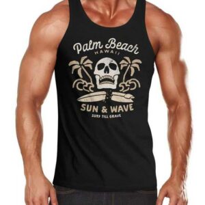 Neverless Tanktop "Herren Tank-Top Surf-Motiv Totenkopf Palm Beach Muskelshirt Muscle Shirt Neverless®" mit Print