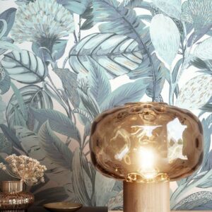 Newroom Vliestapete, Blau Tapete Tropisch Dschungel - Dschungeltapete Weiß Türkis Floral Modern Blätter Palmen für Wohnzimmer Schlafzimmer Küche