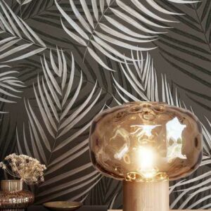 Newroom Vliestapete, Schwarz Tapete Tropisch Palmen - Mustertapete Grafiktapete Anthrazit Silber Floral Modern Blätter Dschungel für Wohnzimmer Schlafzimmer Küche