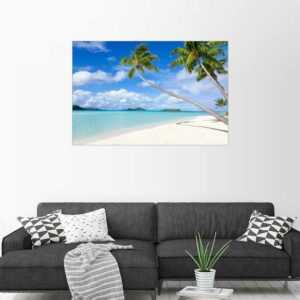 Posterlounge Wandbild, Weißer Strand mit Palmen, Tahiti, Französisch Polynesien