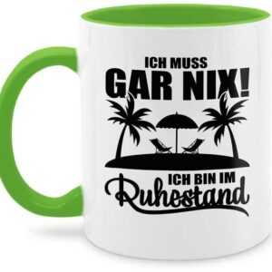 Shirtracer Tasse "Ich muss Gar nix! Ich bin im Ruhestand - mit Palmen - schwarz - Kaffeetasse Job Geschenk - Tasse zweifarbig", Keramik, tasse ruhestand - kaffeebecher rentnerin - coffee mug rente frau