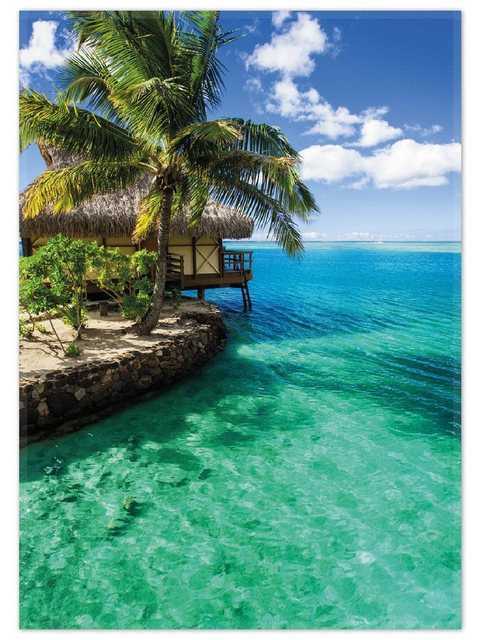 Teppich "Karibisches Meer - Einsame Hütte unter Palmen", Wallario, rechteckig, rutschfest