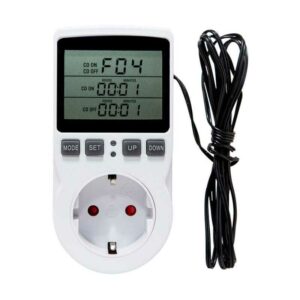 Thermostat-Temperaturregler-Sockel Thermostat-Sockel-Timer mit Sonde, LCD-Sockel-Temperaturregler-Timer für Aquarium-Inkubator-Gewächshaus, BR-Life