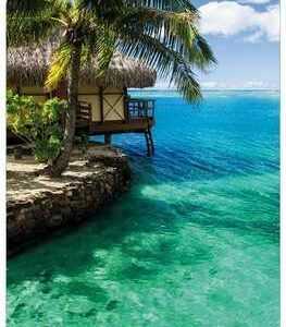 Wallario Acrylglasbild, Karibisches Meer - Einsame Hütte unter Palmen, in verschiedenen Ausführungen