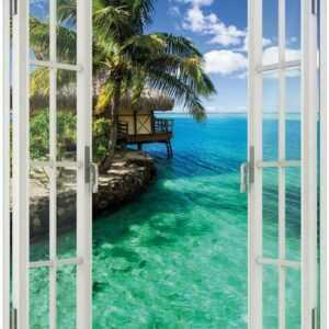 Wallario Acrylglasbild, Karibisches Meer - Einsame Hütte unter Palmen, in verschiedenen Ausführungen